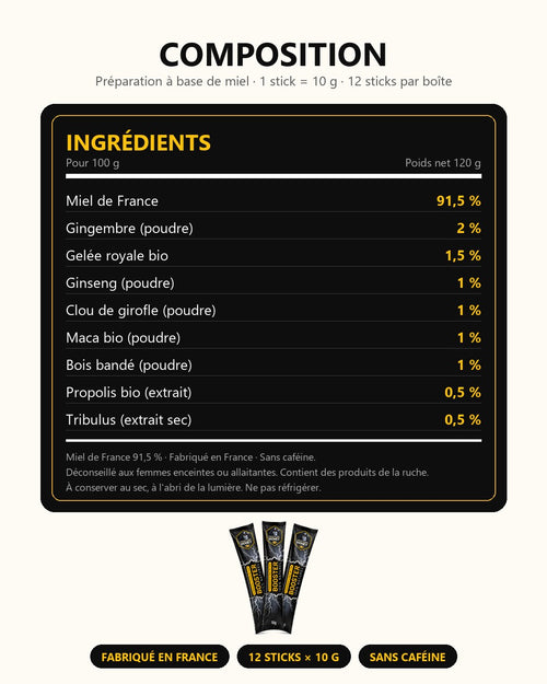 HoneyFoudre – Sticks de Miel Aphrodisiaque (3 / 6 / 12 sticks)